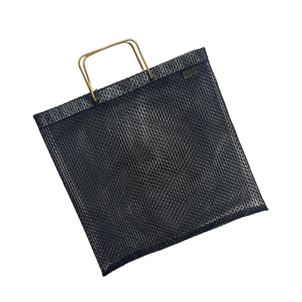 Vtg 1970s Festival Spain Black Polyethylene Mesh Market Tote Bag Metal Handle